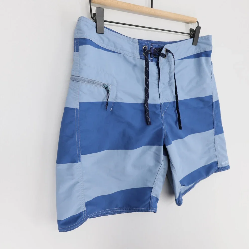 Patagonia Minimalist Wavefarer Board Shorts Mens 31 Blue Striped Swim Trunks